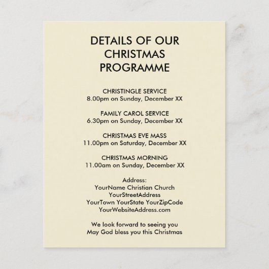 Papier Joy Pudding Church Service de Noël Invitation (Dos)