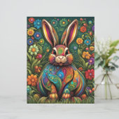 Papier Joyeuses Pâques - Lièvre de Pâques dans les fleurs (Debout devant)