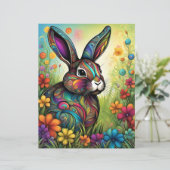 Papier Joyeuses Pâques - Lièvre de Pâques dans les fleurs (Debout devant)