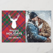 Papier Joyeuses Vacances Rouge Vert Plaid Photo Tartan (Devant)