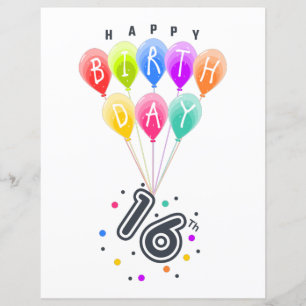 Papier Joyeux 16ème anniversaire avec des ballons colorés