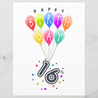 Papier Joyeux 16ème anniversaire avec des ballons colorés