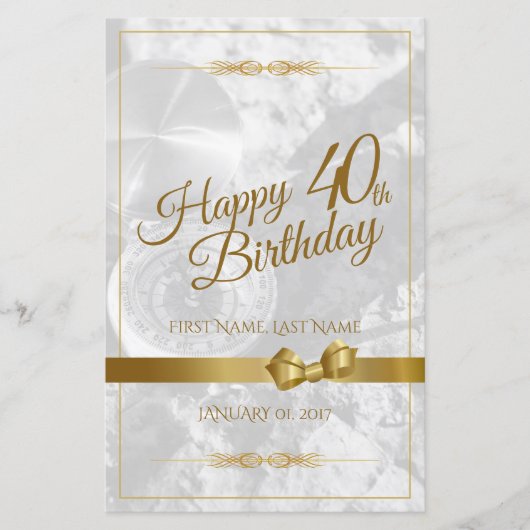 Papier Joyeux 40ème anniversaire avec arc en or (Devant)