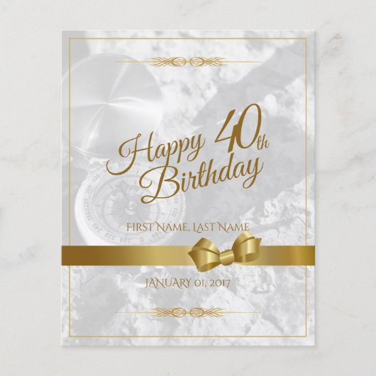 Papier Joyeux 40ème anniversaire avec arc en or (Devant)