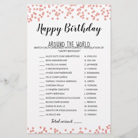 Papier Joyeux anniversaire dans le monde Jeu d'anniversai (Devant)