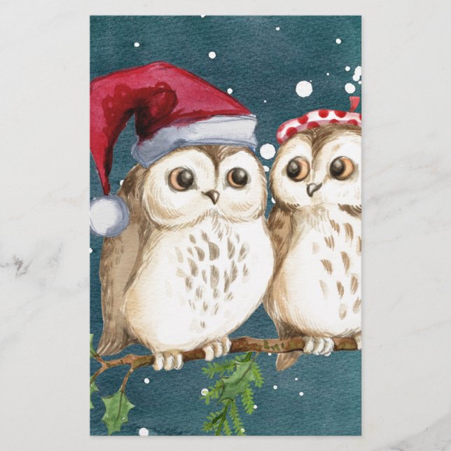 Papier Joyeux Chouettes de Noël (Devant)