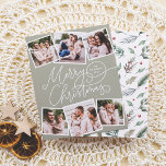 Papier Joyeux Noël Sage Vert 6 Photos Budget<br><div class="desc">Répandez des vacances de joie avec ce charmant carte photo à budget de Noël vert sauge! Le devant présente "Joyeux Noël" en calligraphie manuscrite ludique, avec votre nom de famille et l'année cachée dans l'un des fleuris. Ajoutez une touche personnelle avec six photos personnalisées — trois en haut et trois...</div>