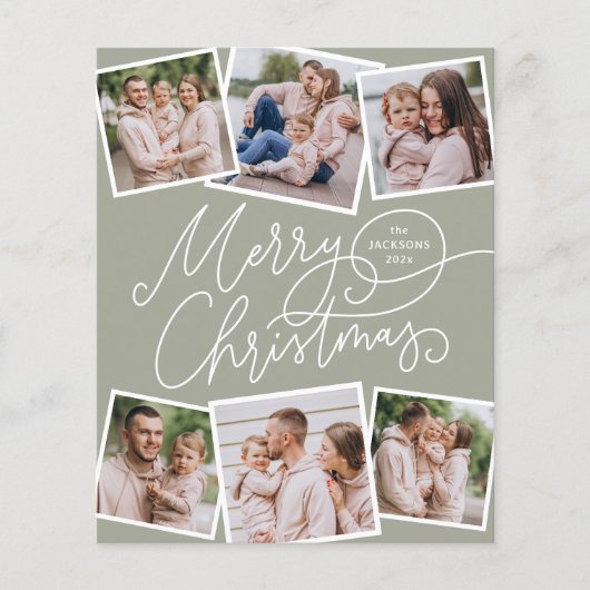 Papier Joyeux Noël Sage Vert 6 Photos Budget (Devant)