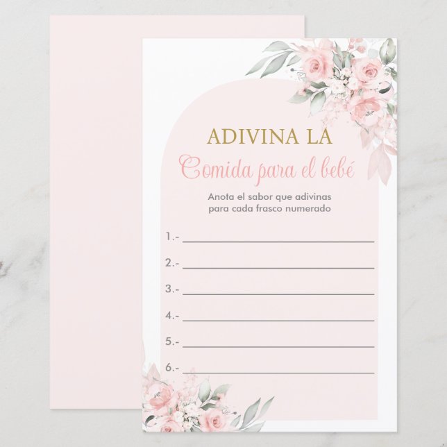 Papier Juego para Baby shower Adivina la comida (Devant / Derrière)