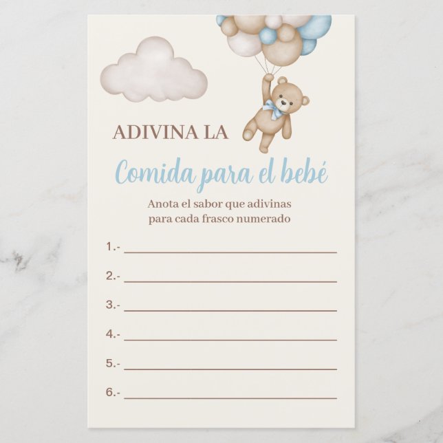 Papier Juego para Baby shower Adivina la comida (Devant)