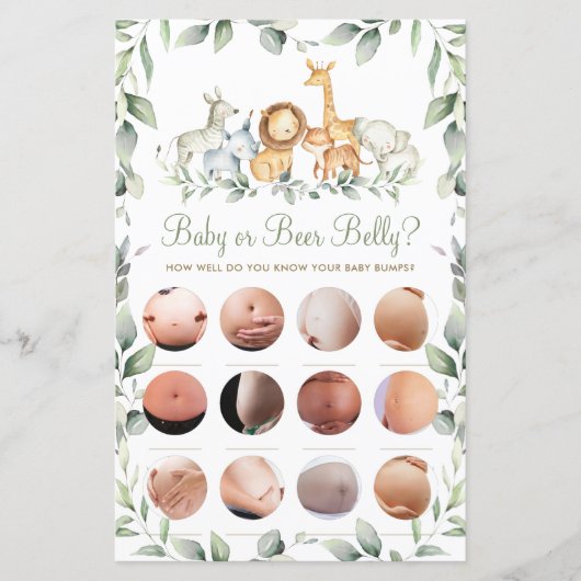 Papier Jungle Animaux Amusants Douche bébé ou bière Belly (Devant)