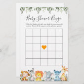 Papier Jungle Animaux Baby shower Bingo Jeu (Devant / Derrière)