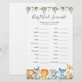 Papier Jungle Animaux Baby shower Word Scramble Jeu (Devant / Derrière)
