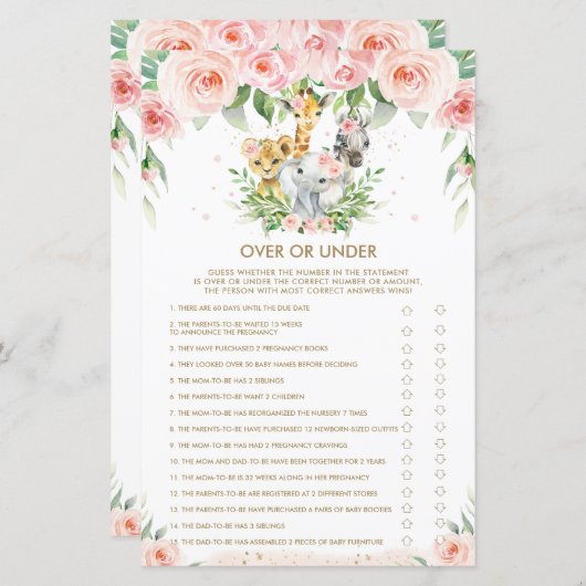 Papier Jungle Animaux Floral Baby Over or Under Game (Devant / Derrière)