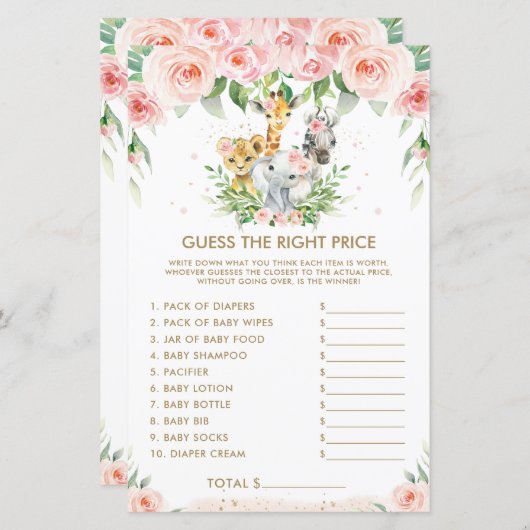 Papier Jungle Animaux Floral Devinez le bon prix jeu (Devant / Derrière)