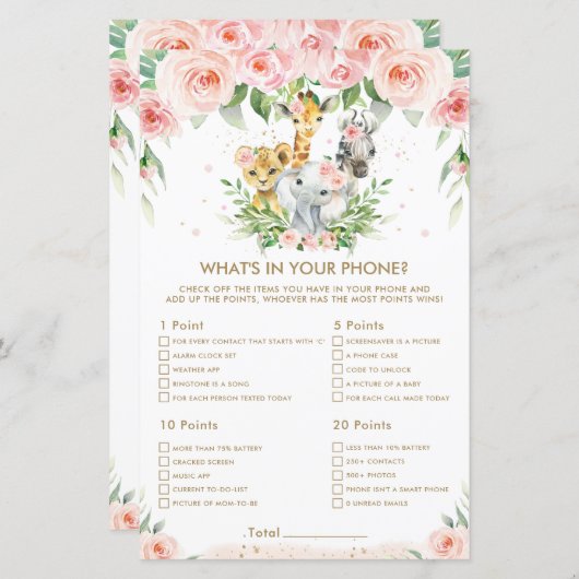 Papier Jungle Animaux Floral What's In Your Phone Game (Devant / Derrière)