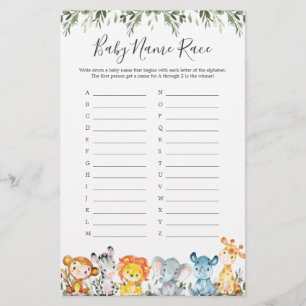 Papier Jungle Animaux Nom du Baby shower Race Jeu