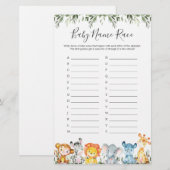 Papier Jungle Animaux Nom du Baby shower Race Jeu (Devant / Derrière)