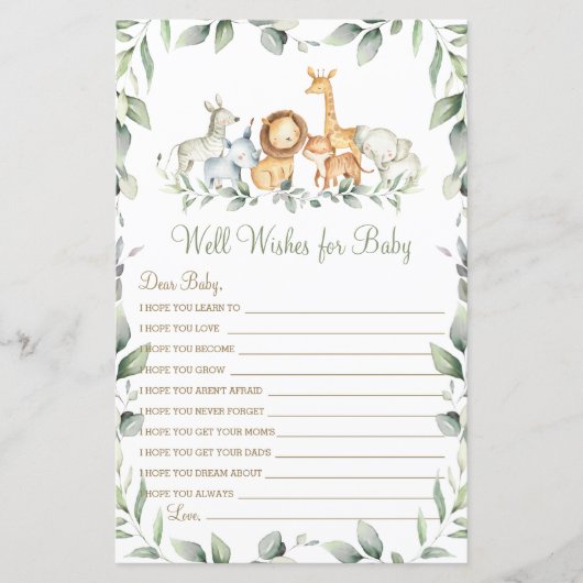 Papier Jungle Animaux Végétation Bien Voeux pour Baby Gam (Devant)