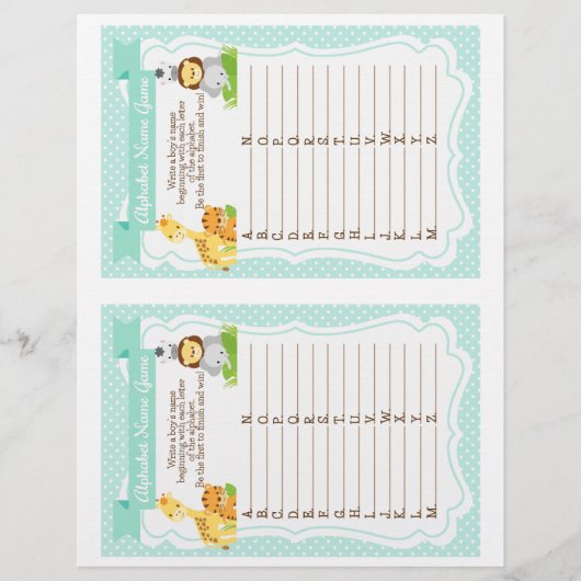 Papier Jungle Baby shower Alphabet nom du garçon Jeu (Devant)