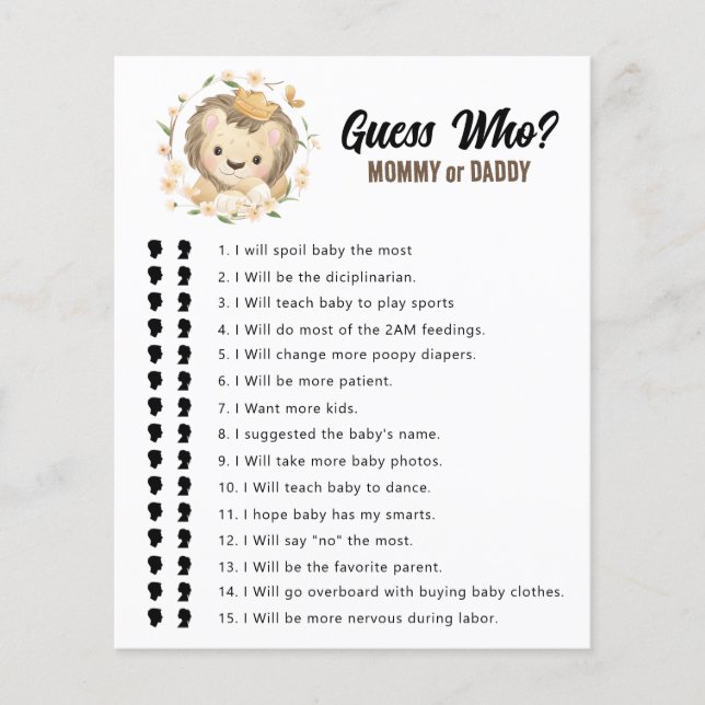 Papier Jungle Lion King Guette Who Maman ou papa jeu (Devant)