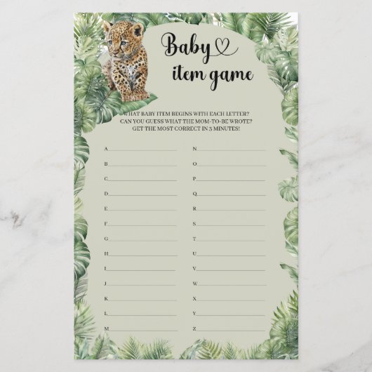 Papier Jungle Safari Animaux Tropical Baby Jeu (Devant)