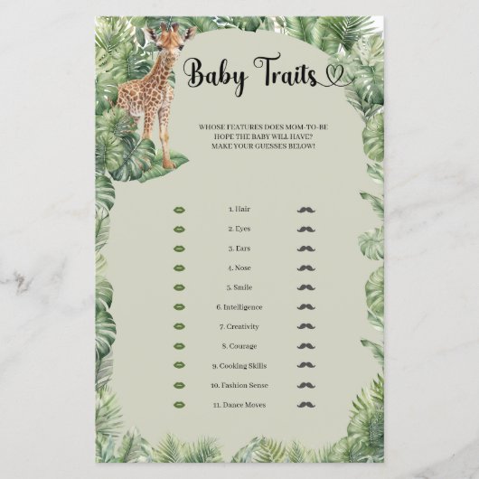 Papier Jungle Safari Animaux Tropical Baby Traits jeu (Devant)