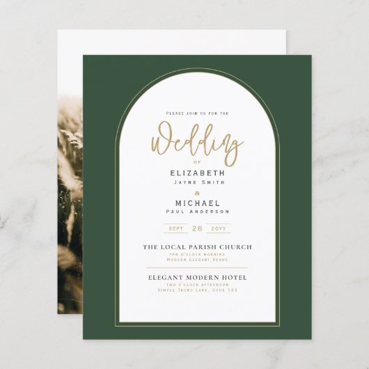 Papier Juniper Green Gold PHOTO Invitation de mariage BUD (Devant / Derrière)