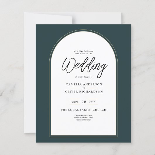 Papier JUNIPER Green Gold Wedding INVITE QR Code moderne (Devant)