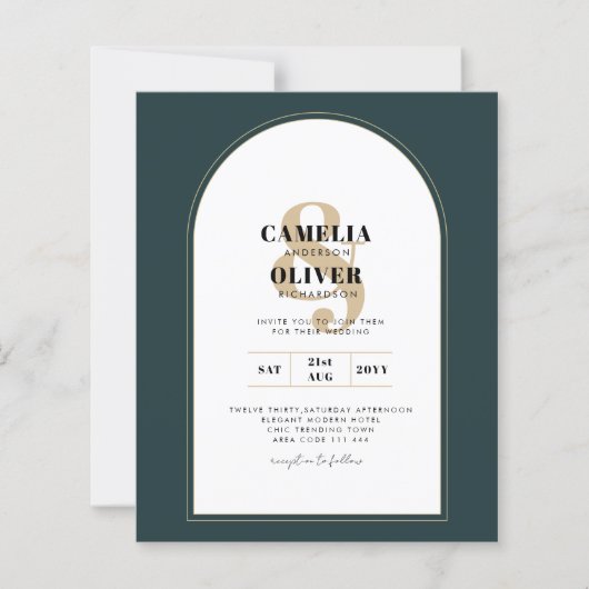Papier JUNIPER Green Gold Wedding INVITE QR Code moderne (Devant)