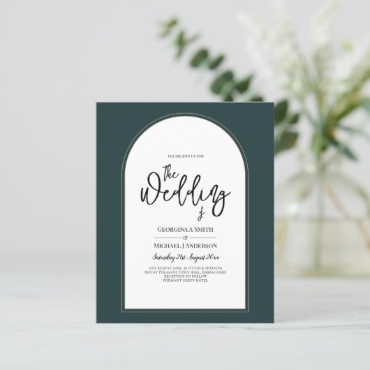 Papier JUNIPER Green Gold Wedding INVITE QR Code moderne (Debout devant)