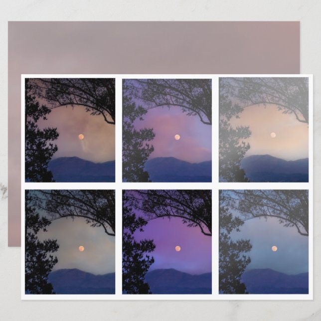 Papier Junk Journal Féerie Ciel Lune Arbres Imaginaire 7- (Devant / Derrière)