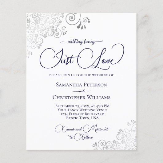 Papier Just Love Navy Blue QR Code BUDGET Mariage Inviter (Devant)