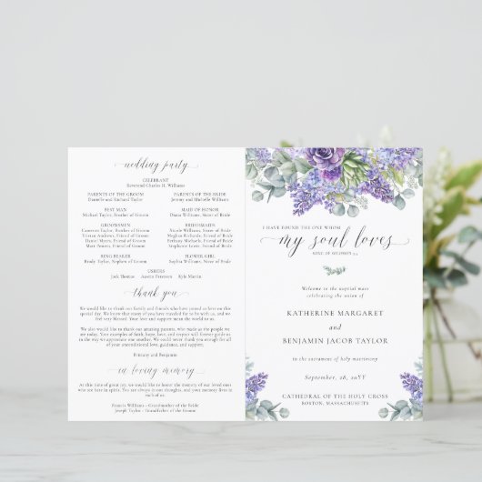 Papier Katherine Purple Catholic Mariage Mass Program (Debout devant)