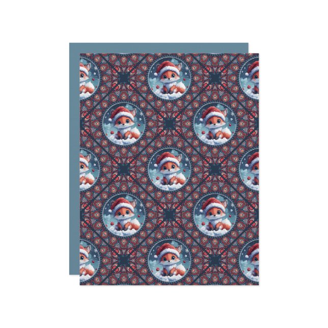 Papier Kawaii Christmas Fox Dot Mandala Diamond Tile (Devant/Arrière en situation)
