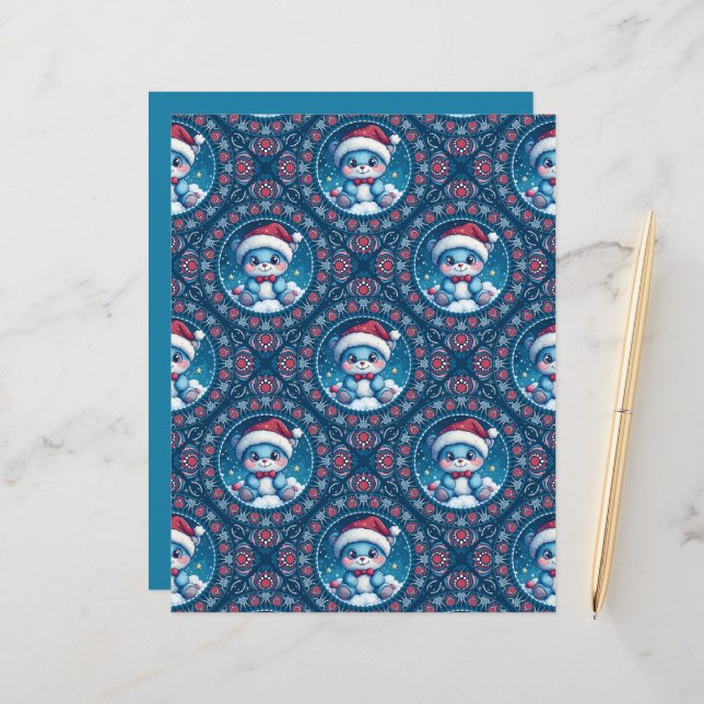 Papier Kawaii Ours Festif Mandala Diamond Tile Scrapbook (Devant/Arrière en situation)