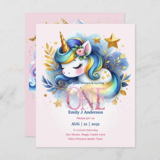 Papier Kawaii Unicorn 1er anniversaire Fairytale Annivers (Devant / Derrière)
