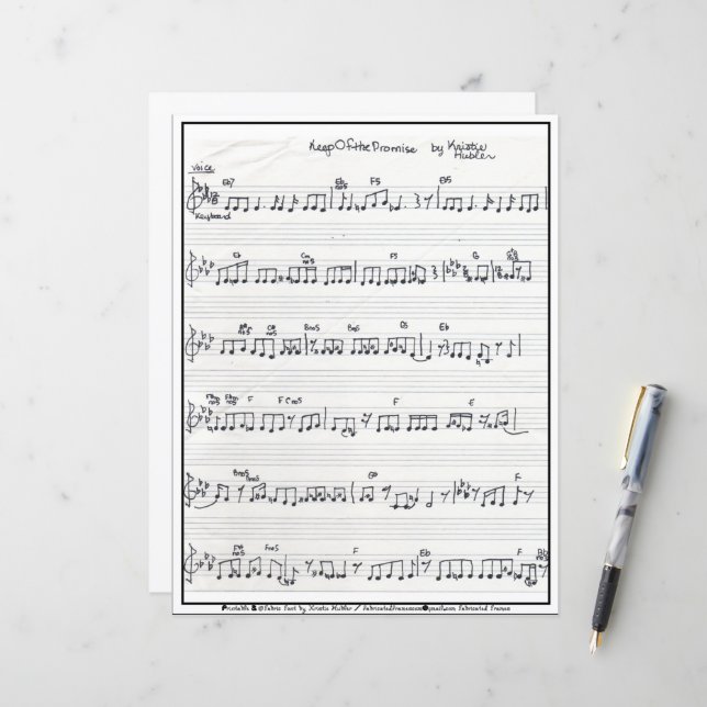 Papier Keep Promise Song Signed Sheet Music paper sheet (Devant/Arrière en situation)