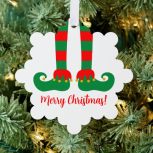Papier Kerst foto ornament met jolly elfvoeten