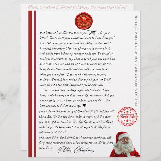 Papier Kid's North Pole Comfirmation Letter From Santa (Devant / Derrière)