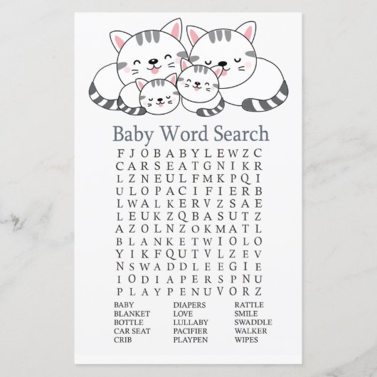 Papier Kittens Baby shower Mot de recherche Jeu (Devant)