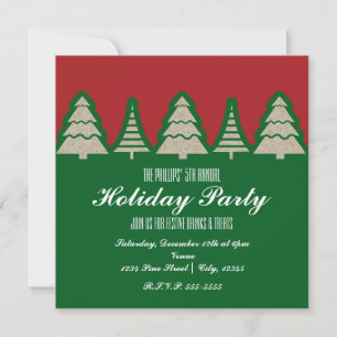 Papier Kraft Arbre de Noël Rouge & Vert Invitation