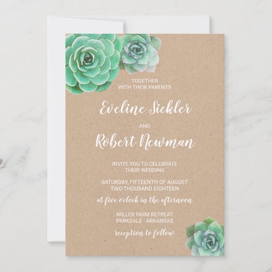 Papier Kraft avec Faire-part de mariage Succulente (Devant)