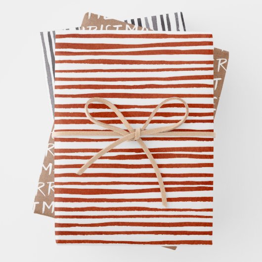 Papier Kraft blanc "Joyeux Noël" et rayures  (En situation)