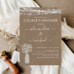 Papier Kraft Paper Couple's Shower Rustic Invitation<br><div class="desc">Budget Rustic Farmhouse String Lights and Baby's Breath in Jar Mariage Couple's Shower Invitations on Kraft Paper arrière - plan - comprend une belle et élégante typographie de script avec la Country Farm House Sparkle moderne pour la célébration spéciale de mariage.</div>
