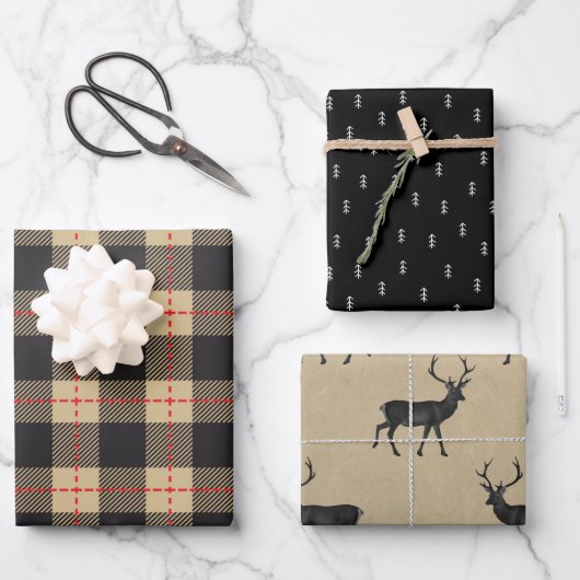 Papier Kraft Rustique | Cerf à Plaid de Noël (Recto)