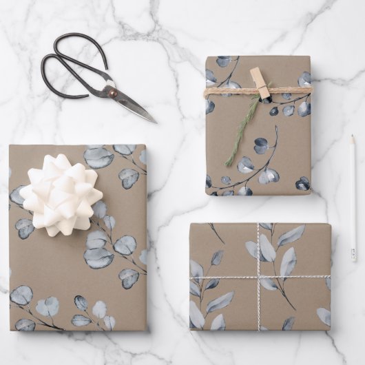 Papier kraft rustique Eucalyptus Spriges gris arge (Recto)