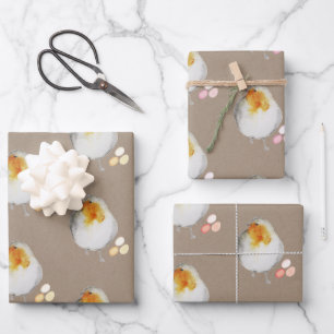 Papier kraft rustique Poulets de Pâques cachant de