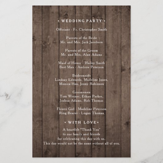 Papier "La chasse est finie" Rustic Barn Wedding Programm (Dos)