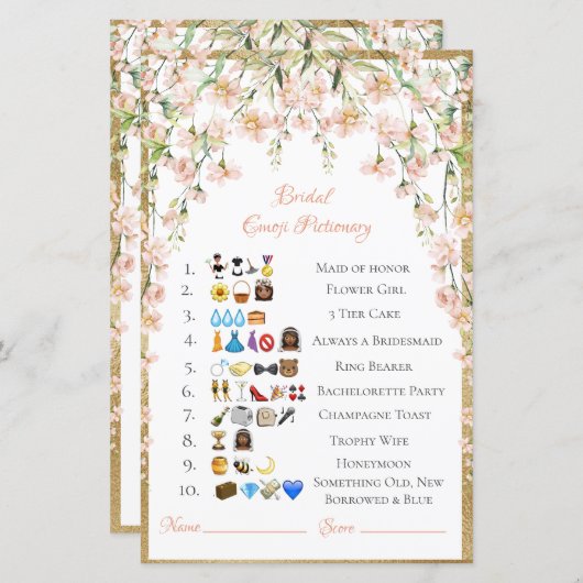 Papier La nuptiale Emoji Pictionary Réponses afro-américa (Devant / Derrière)